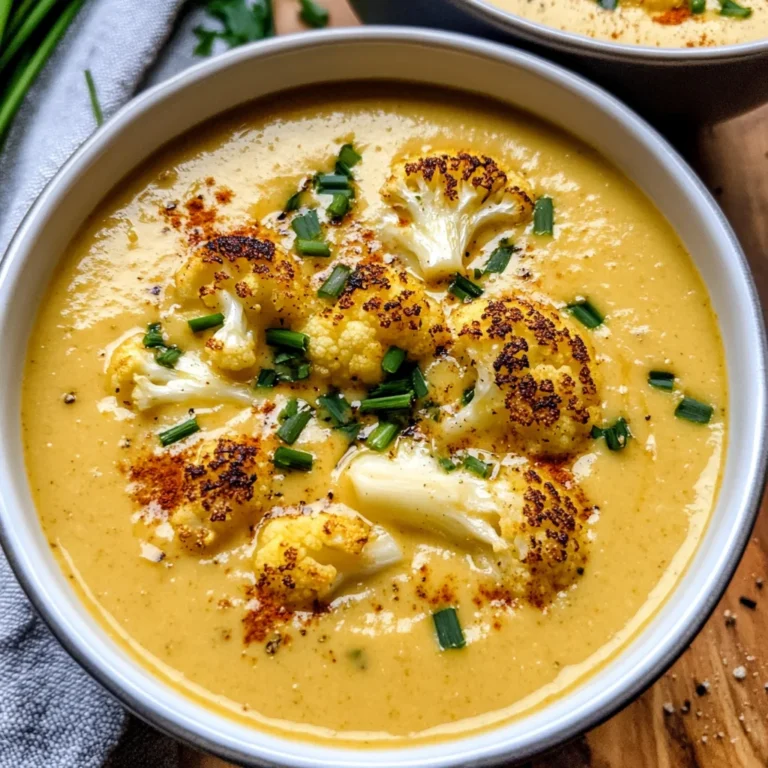 Creamy Cheddar Cauliflower & Roasted Garlic Soup Recipe