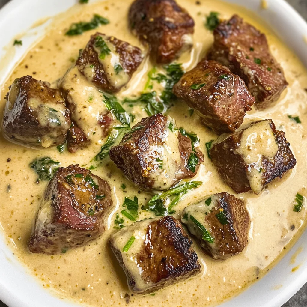 Garlic Butter Steak Bites with a Rich Parmesan Cream Sauce