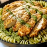 Pesto Pasta with Crispy Parmesan Chicken