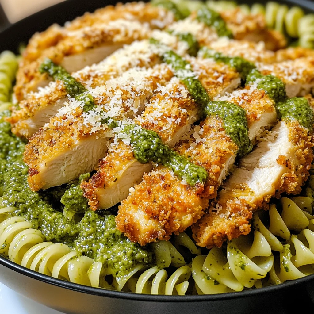Pesto Pasta with Crispy Parmesan Chicken
