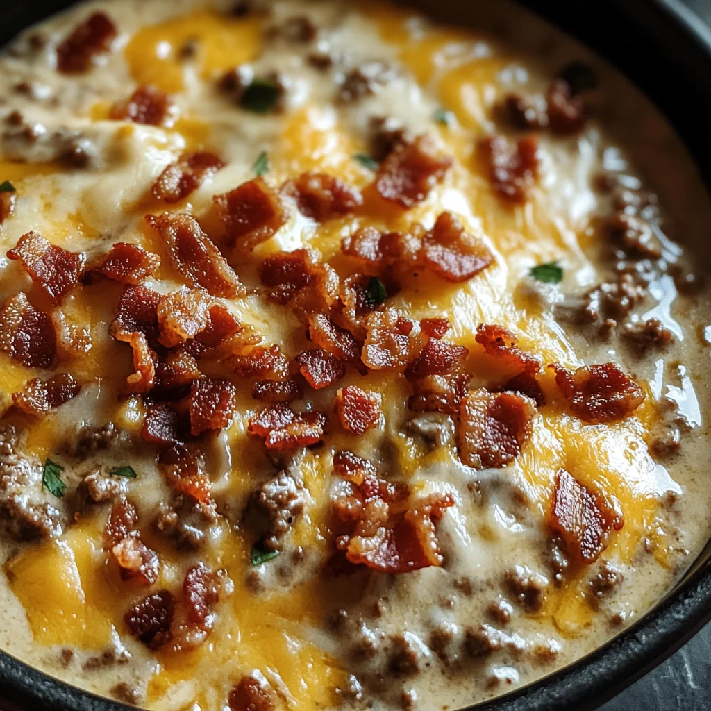 Sizzling Bacon Cheeseburger Queso Dip