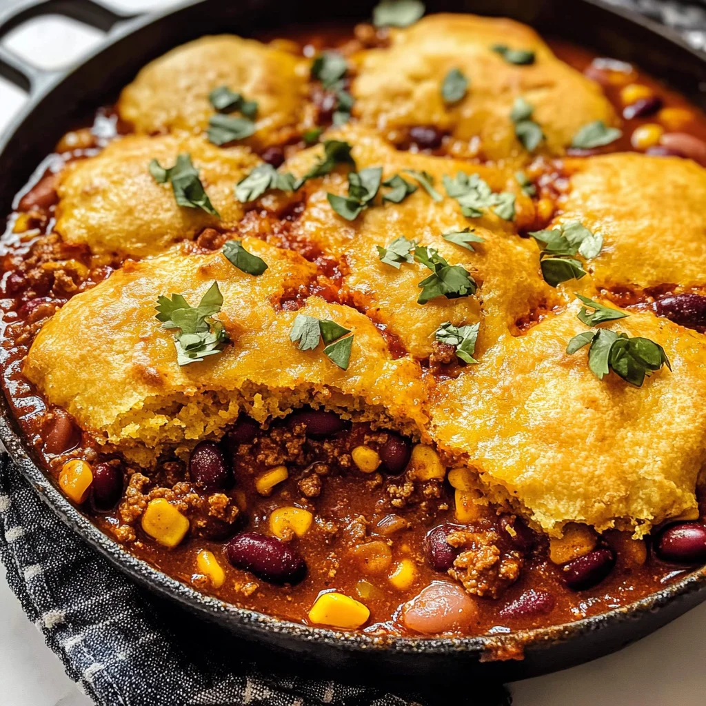 Skillet Chili Cornbread Pot Pie