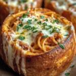 Spaghetti Garlic Bread Bowls