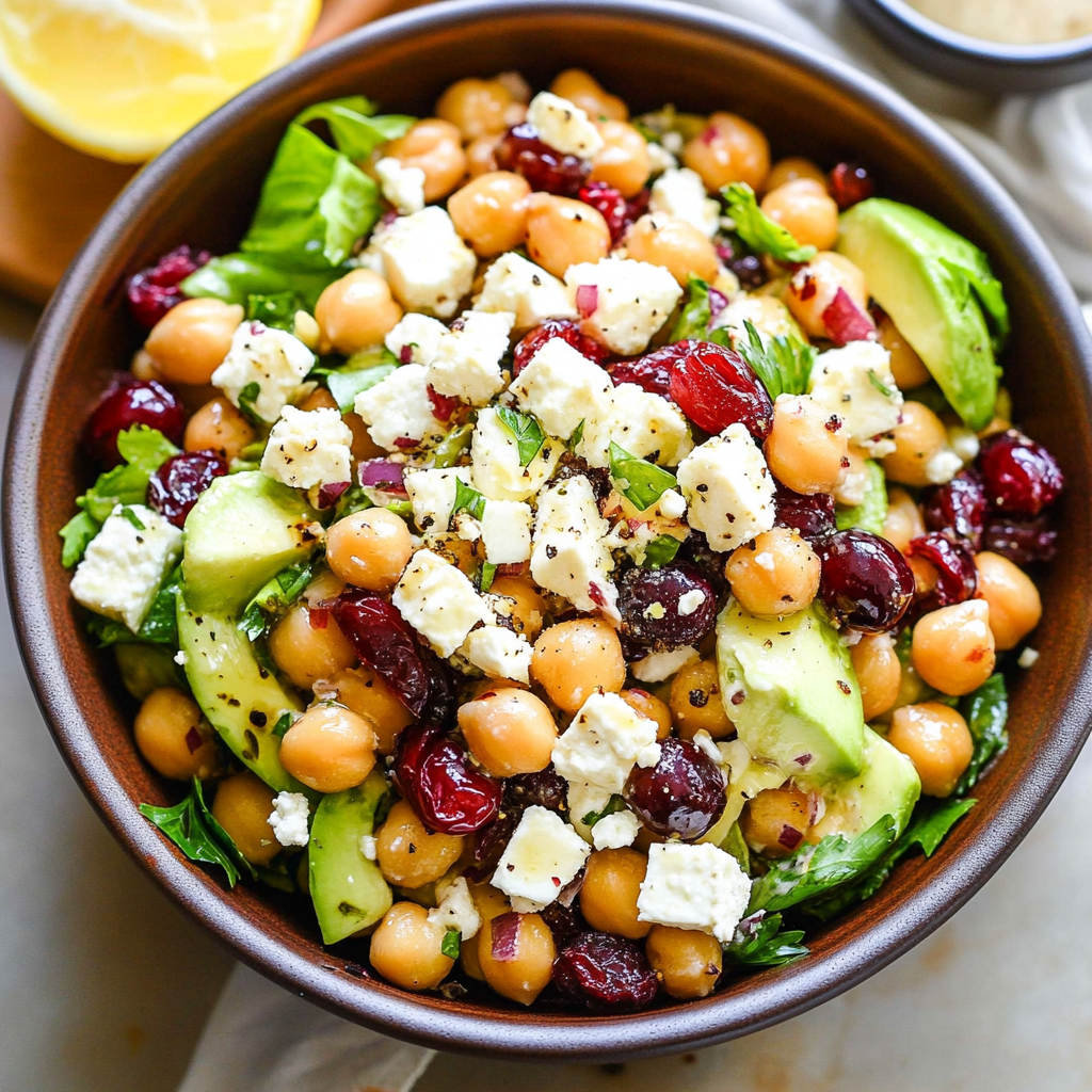 Feta & Cranberry Chickpeas with Lemon Vinaigrette – The Best 10-Minute Zesty Salad