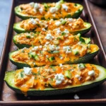 High Protein Buffalo Chicken Stuffed Zucchini Boats