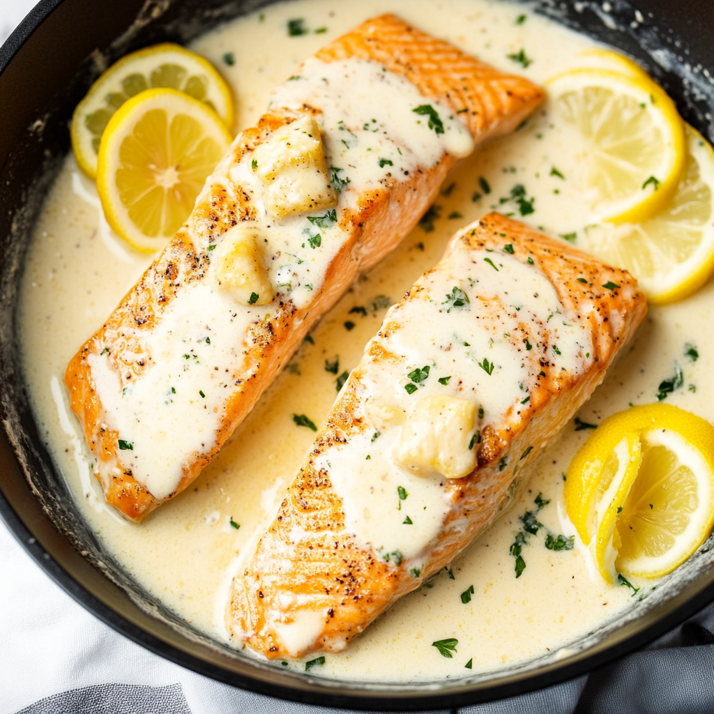 Baked Salmon with Lemon Butter Cream Sauce
