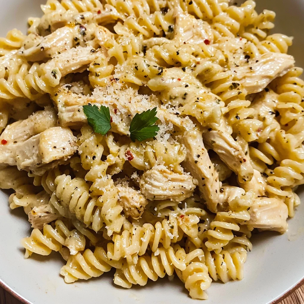 Crockpot Garlic Parmesan Chicken Pasta