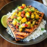 Grilled Salmon with Mango Salsa and Coconut Rice