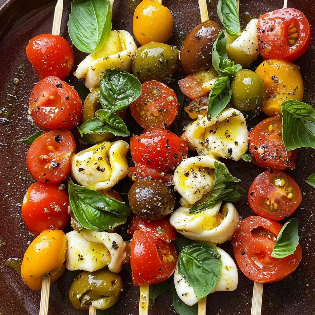 Italian Antipasto Skewers with Marinated Tortellini and Mozzarella