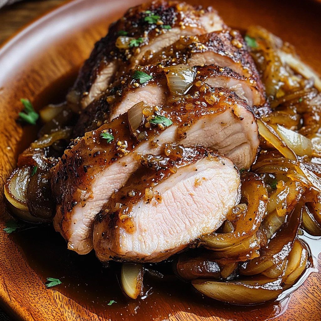 Maple Mustard Pork Tenderloin with Caramelized Onions