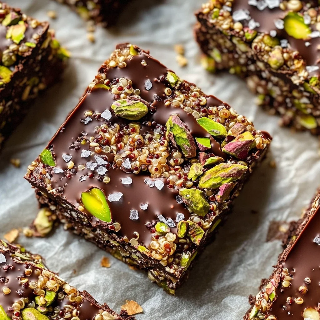 Salted Dark Chocolate Pistachio Quinoa Crunch Bars