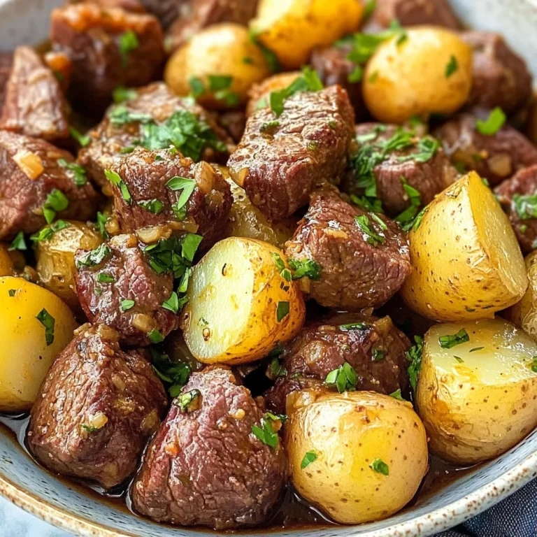 crockpot garlic butter beef bites with potatoes