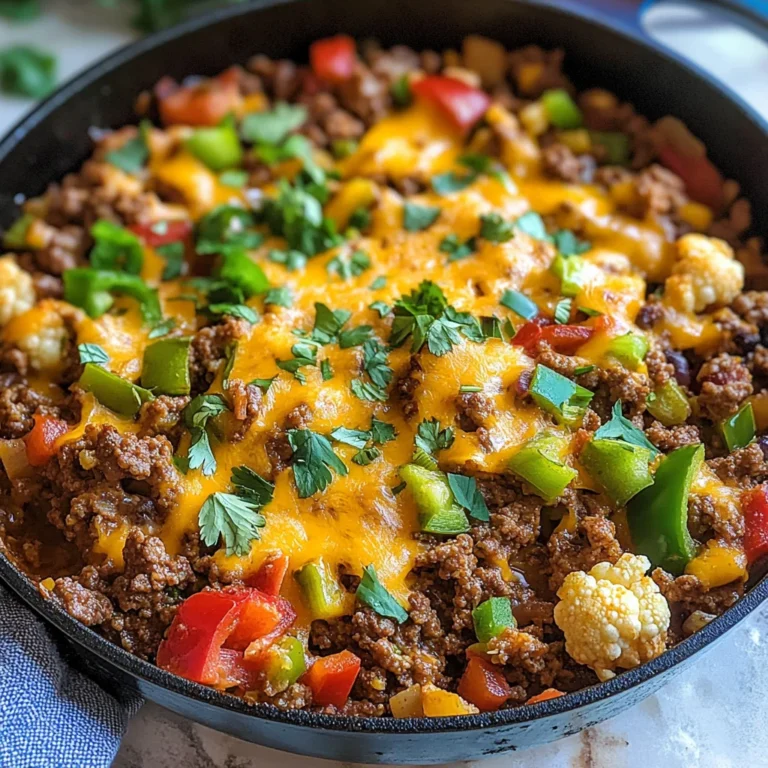Cheesy Taco Ground Beef & Cauliflower Rice Skillet