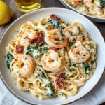 Creamy Tuscan shrimp linguine