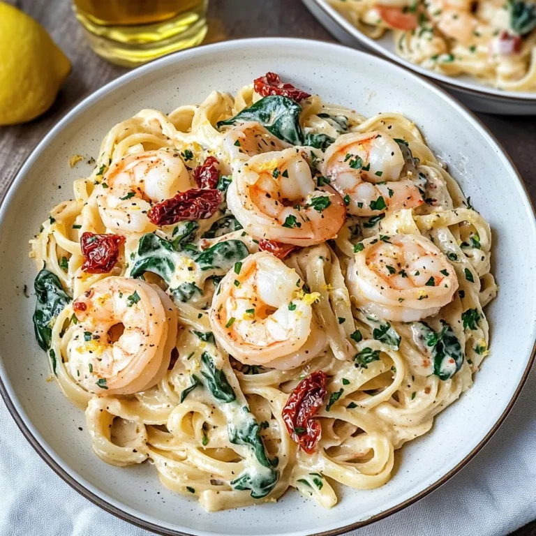 Creamy Tuscan shrimp linguine