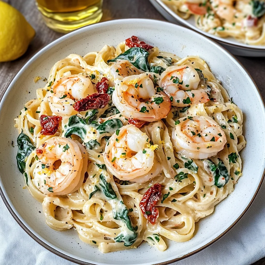 Creamy Tuscan shrimp linguine