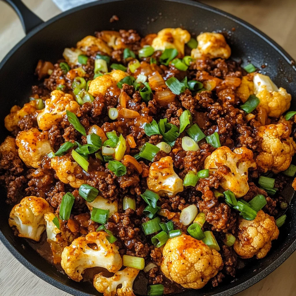 Crispy Chili Ground Beef and Cauliflower Skillet