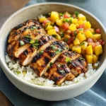 Jerk Chicken Bowls with Mango Salsa and Coconut Rice