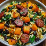 Butternut Squash and Black Bean Orzo with Sausage and Spinach