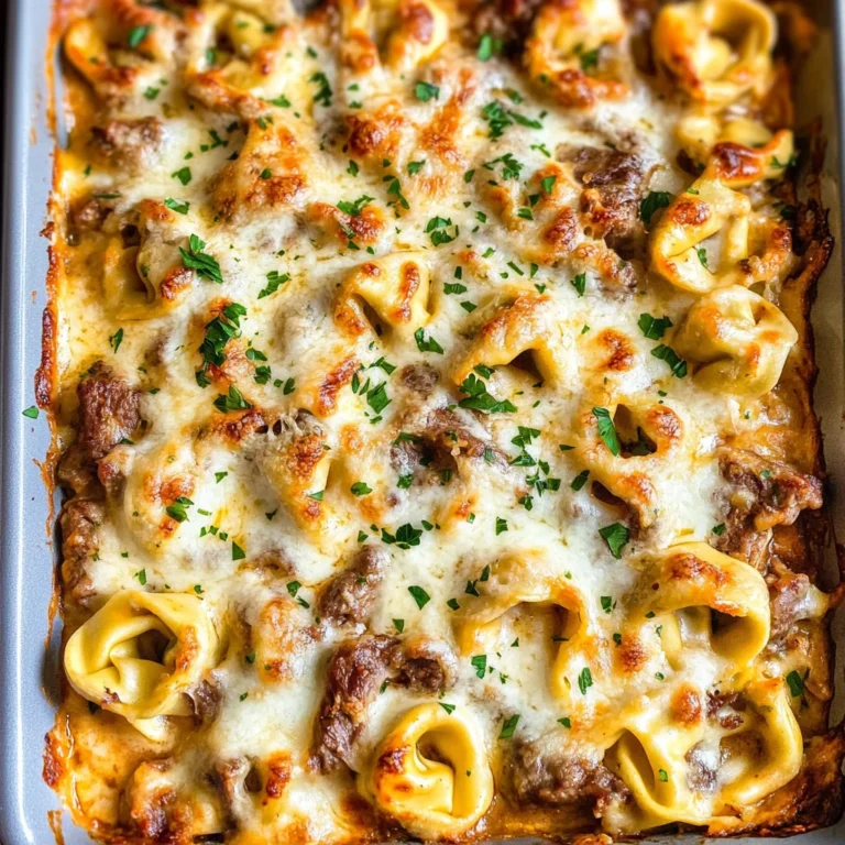 Golden Cheese Steak Tortellini Casserole