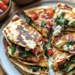 Mediterranean Quesadillas with Spinach, Feta, Mozzarella, and Red Onion