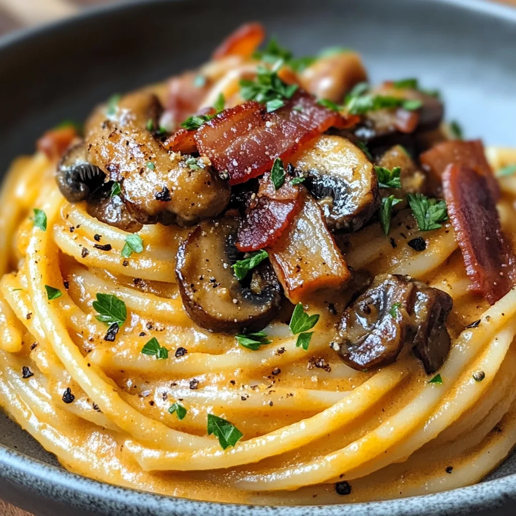 Pumpkin & Mushroom Spaghetti with Crispy Bacon