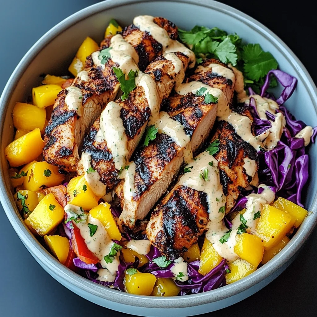 Jerk Chicken & Mango Slaw Bowls with Honey Lime Cream