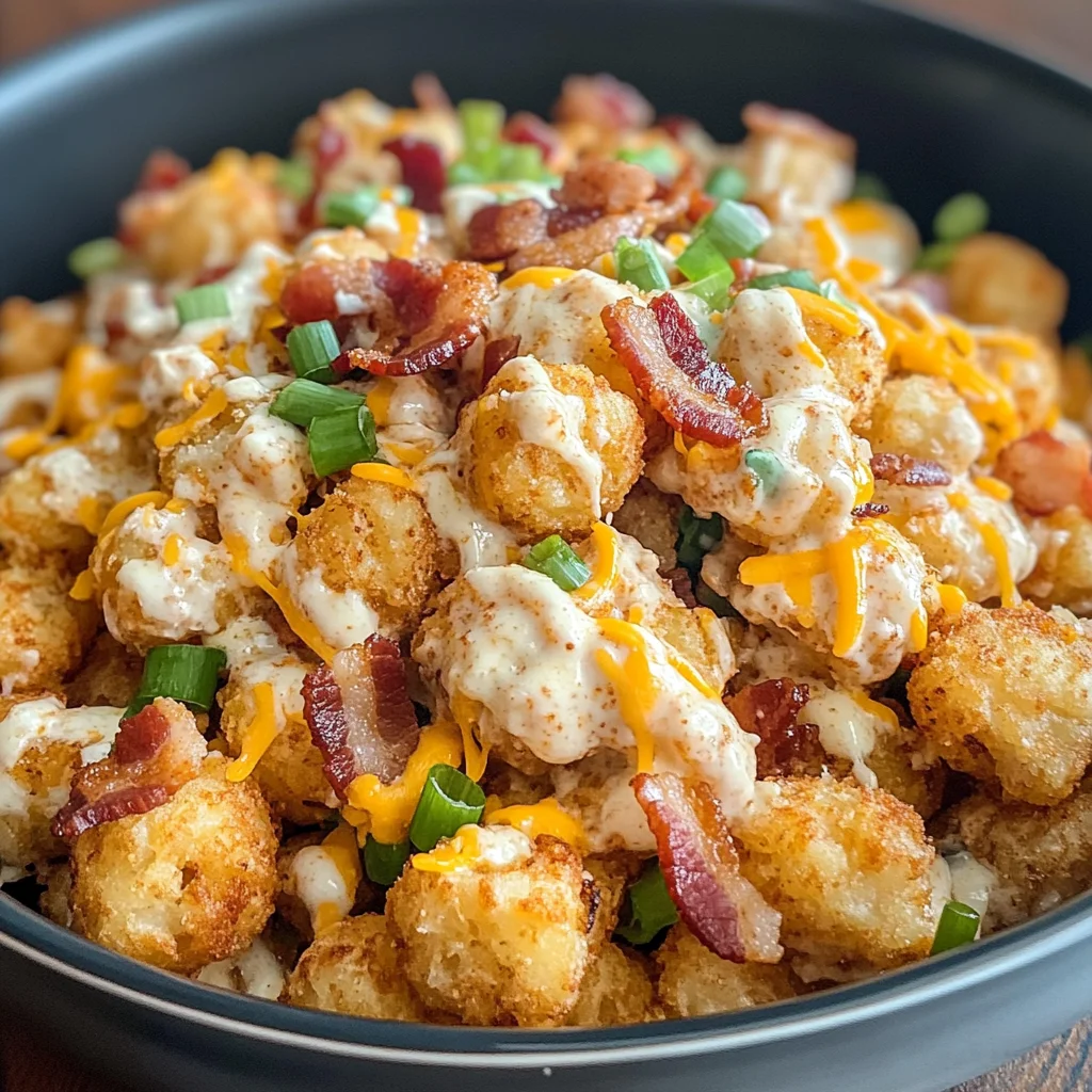 Easy Crispy Loaded Baked Potato Salad (Made with Tater Tots!)