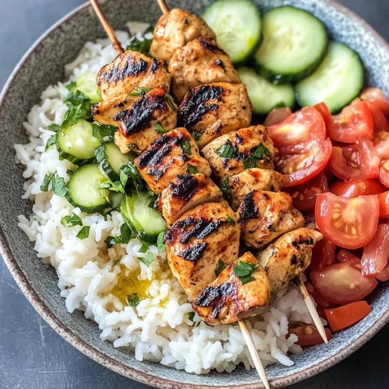 Mediterranean Bowl with Grilled Chicken Tawook Skewers
